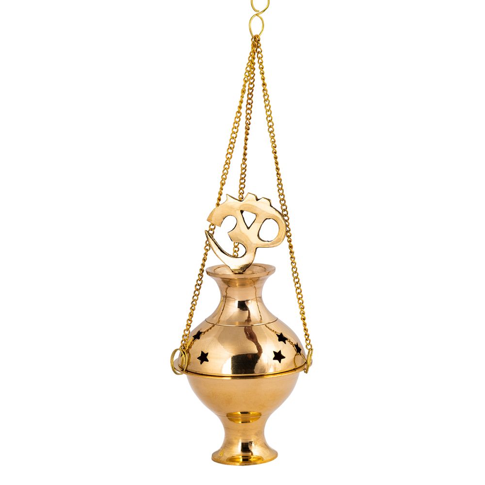 Brass Om Hanging Herb/Resin Burner with Chain